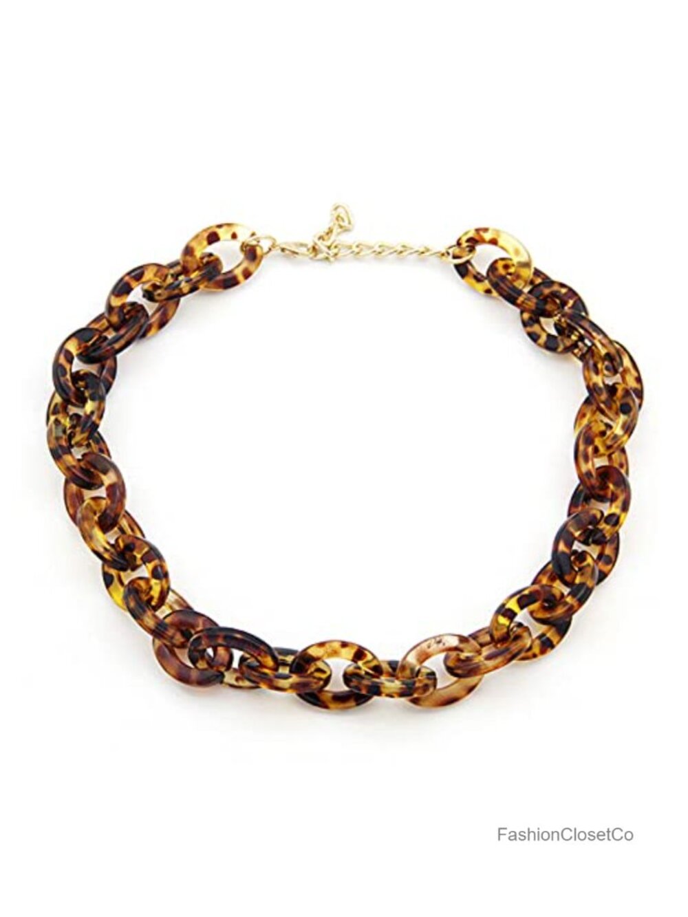 Bohemian Acrylic Resin Chunky Link Chain Necklace Leopard Pendant